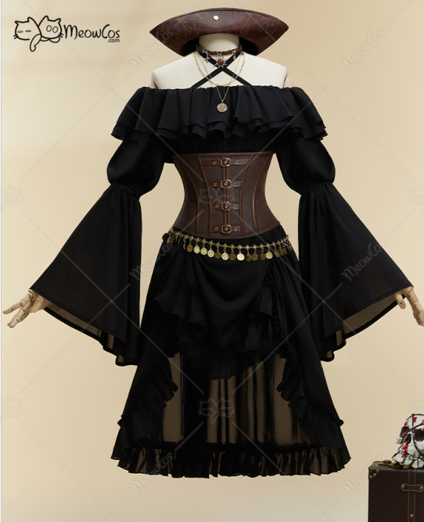 Leather Work Dress - MOBBUNNY 여성용 할로윈 검은 해적 스타일