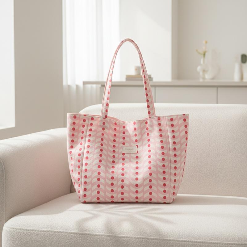 Leather Work Handbags For Women - 1PC 리버시블 웨이브 패턴 캔버스 토트백,
