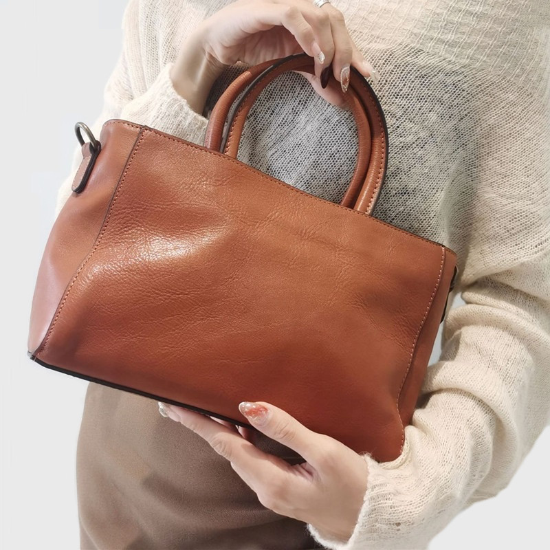 Leather Work Handbags For Women - 여성용 천연 소가죽 핸드백, 탑 핸들