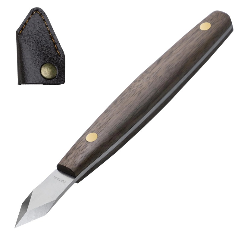 Leatherwork Knife Sheath - 수제 조각칼, 얇은 날의 비치나무 손잡이로
