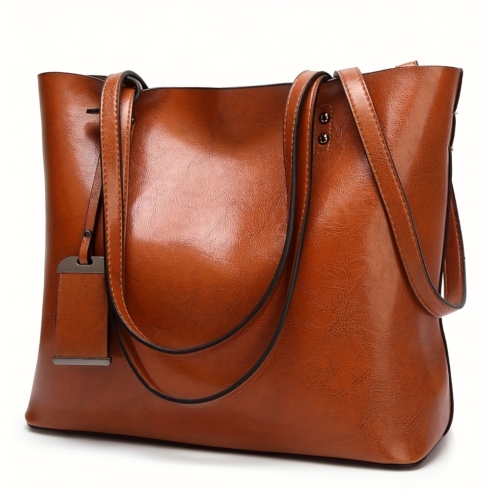 Leather Work Handbags For Women - 여성용 클래식 레트로 가죽 토트 핸드백