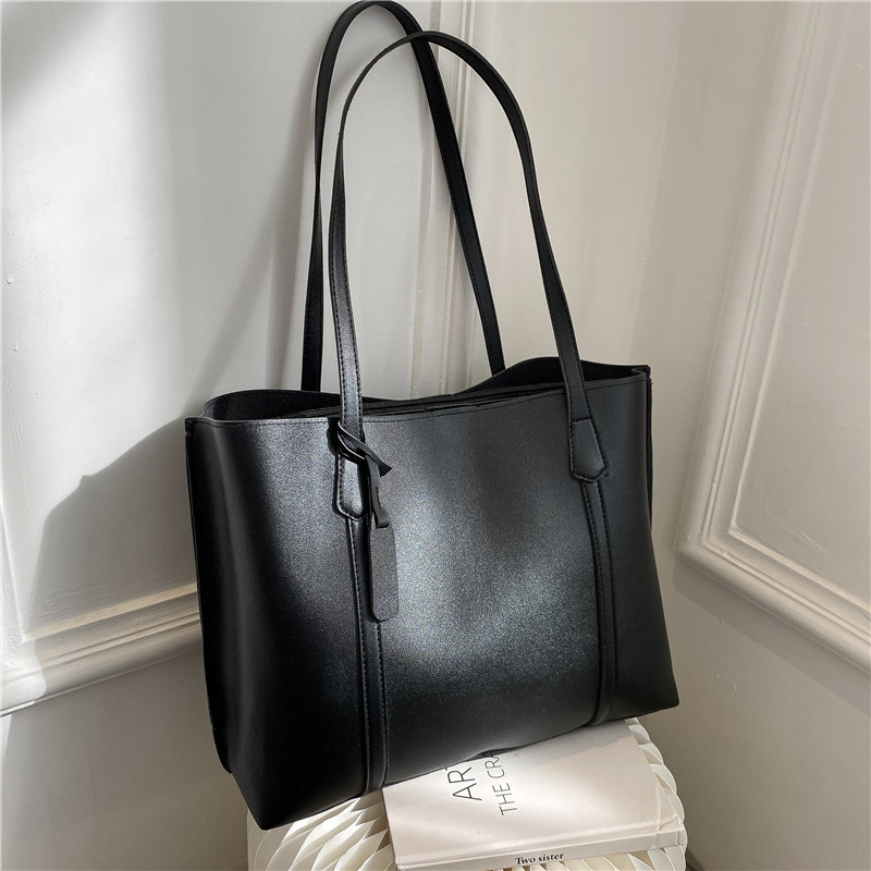 클래식 블랙 인조 가죽 토트백, 대용량 핸드백 숄더백, - Leather Work Handbags For Women 리뷰 및 가격