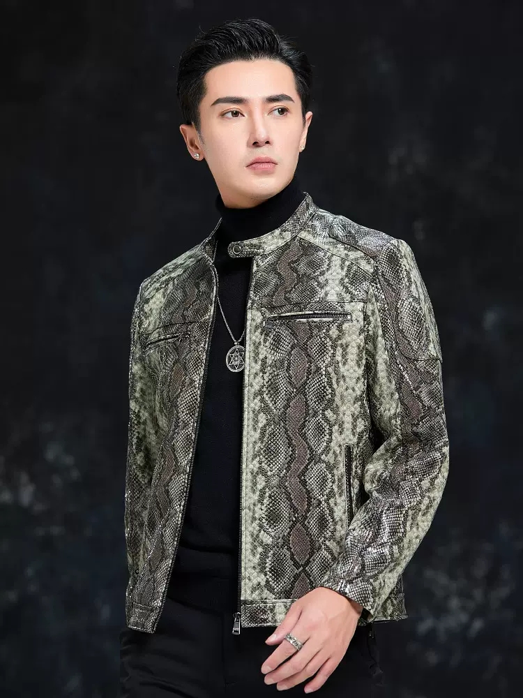 봄 남성용 뱀피 무늬 양가죽 정품 가죽 재킷 슬림핏 스 - Leatherwork Free Patterns 리뷰 및 가격