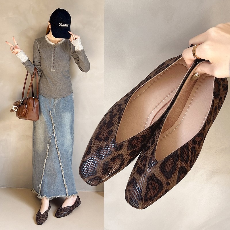 싱글 슈즈 여성용 새 스네이크 패턴 가죽 스퀘어 토 얕 - Leatherwork Free Patterns 리뷰 및 가격