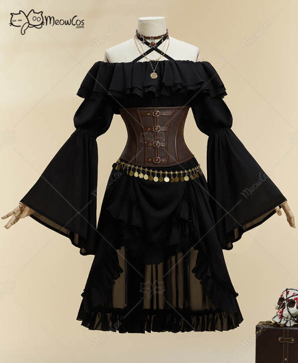 MOBBUNNY 여성용 할로윈 검은 해적 스타일 정장  - Leather Work Dress 리뷰 및 가격