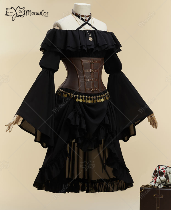 MOBBUNNY 여성용 할로윈 검은 해적 스타일 정장  - Leather Work Dress 리뷰 및 가격