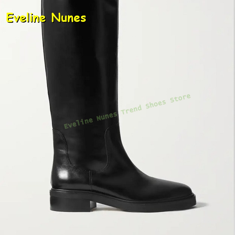 블랙 가죽 니하이 라이딩 부츠 여성용 라운드 토 청키  - Leather Work Is 리뷰 및 가격