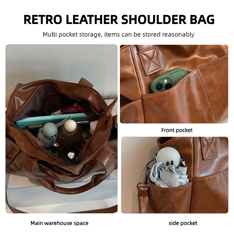 여성용 레트로 소프트 가죽 핸드백, 다중 포켓 대용량  - Leather Work Handbags For Women 리뷰 및 가격