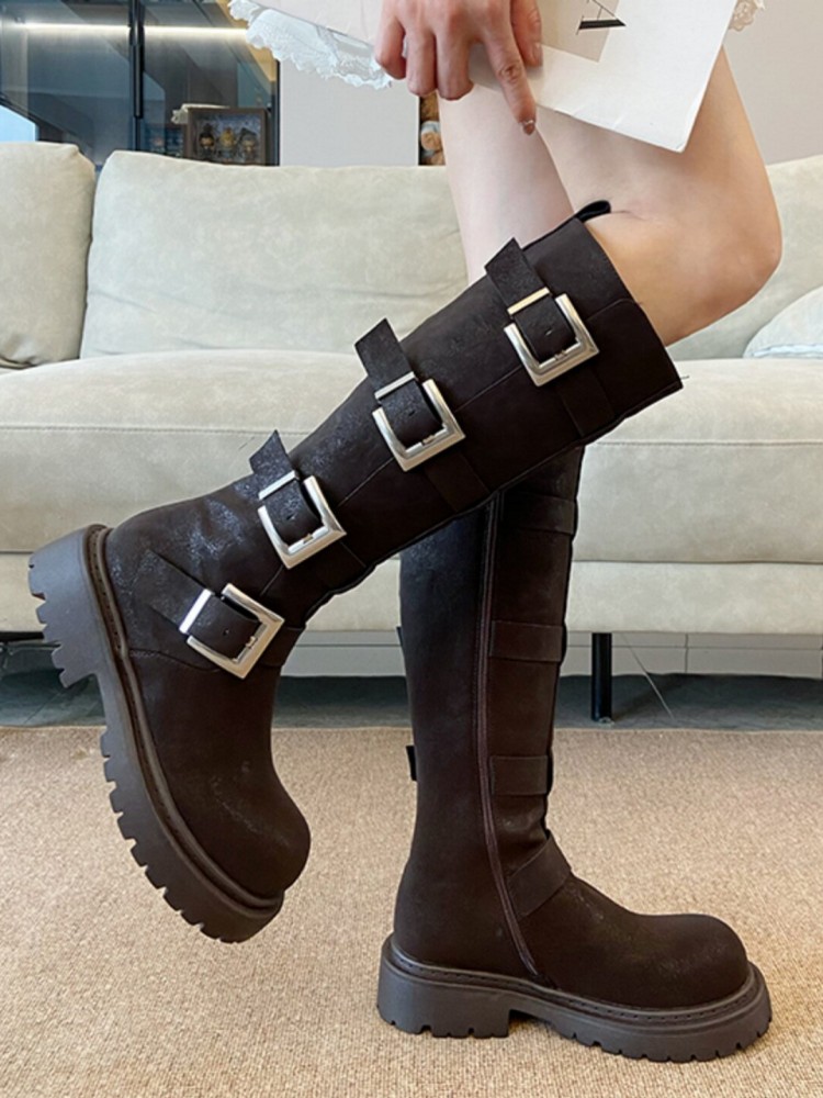 패션 여성 멀티 버클 니하이 부츠 두꺼운 플랫폼 하이탑 - Leather Work Is 리뷰 및 가격