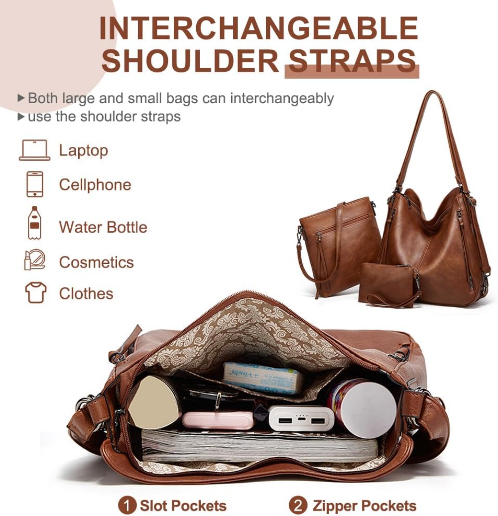 럭셔리 여성 토트백 핸드백 PU 가죽 패션 3 in 1 - Leather Work Handbags For Women 리뷰 및 가격