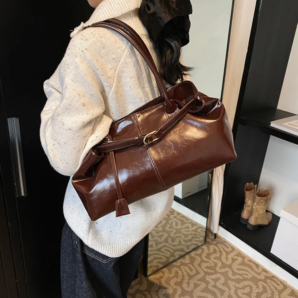 겨울용 PU 가죽 호보 핸드백 숄더백 레트로 탑 핸들  - Leather Work Handbags For Women 리뷰 및 가격