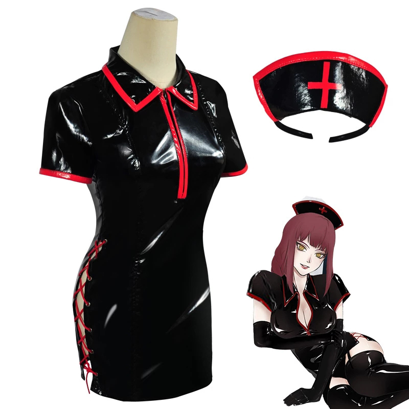 애니메이션 전기톱 남자 코스프레 의상, 마키마 파워 섹 - Leather Work Dress 리뷰 및 가격