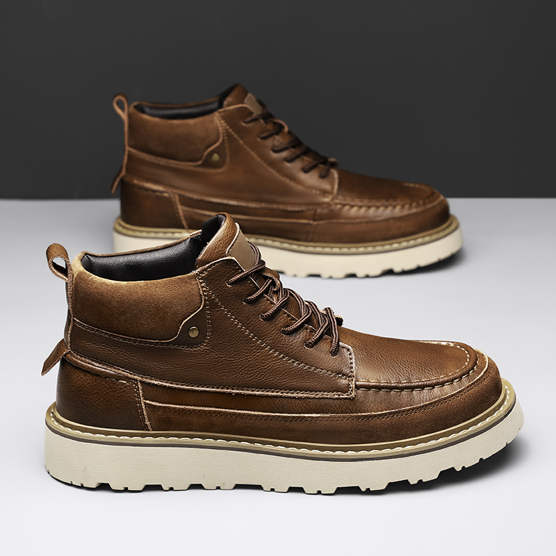 남성용 브라운 플리스 안감 따뜻한 하이탑 워크 부츠 레 - Leather Work Is 리뷰 및 가격