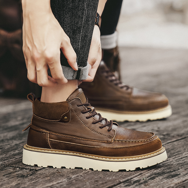 남성용 브라운 플리스 안감 따뜻한 하이탑 워크 부츠 레 - Leather Work Is 리뷰 및 가격