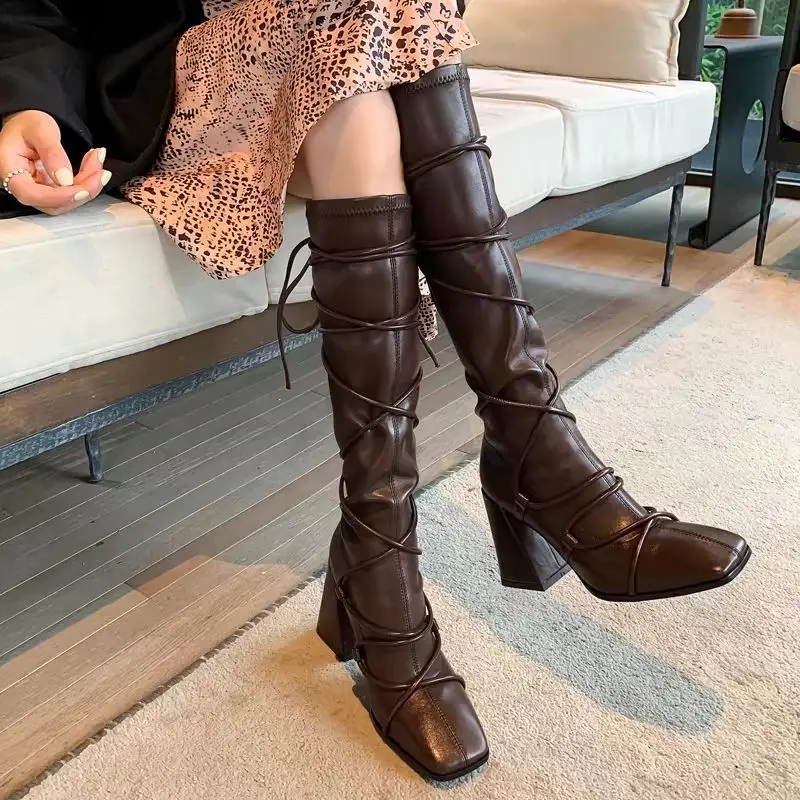 가을 겨울 가죽 스트랩 니하이 부츠 여성용 작업화 특가 - Leather Work Is 리뷰 및 가격
